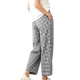 thumbnail image 6 of Bzdzmqm Women Plus Size Wide Leg High Waisted Trousers with Pockets Plaid Casual Loose Ankle Pants Summer Work Lounge Beach Travel Yoga, Black M, 6 of 8