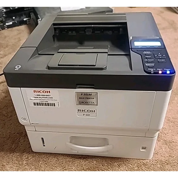 Restored Ricoh P501 Monochrome LED Printer – 45 PPM, 1200 × 1200 DPI, Duplex, USB & Gigabit Ethernet Connectivity, Workgroup Laser Printer