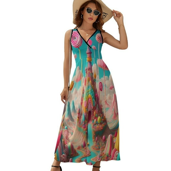 Sky Candy Land Womens Night Club Maxi Dress V Neck Sleeveless Bohemia Long Dresses
