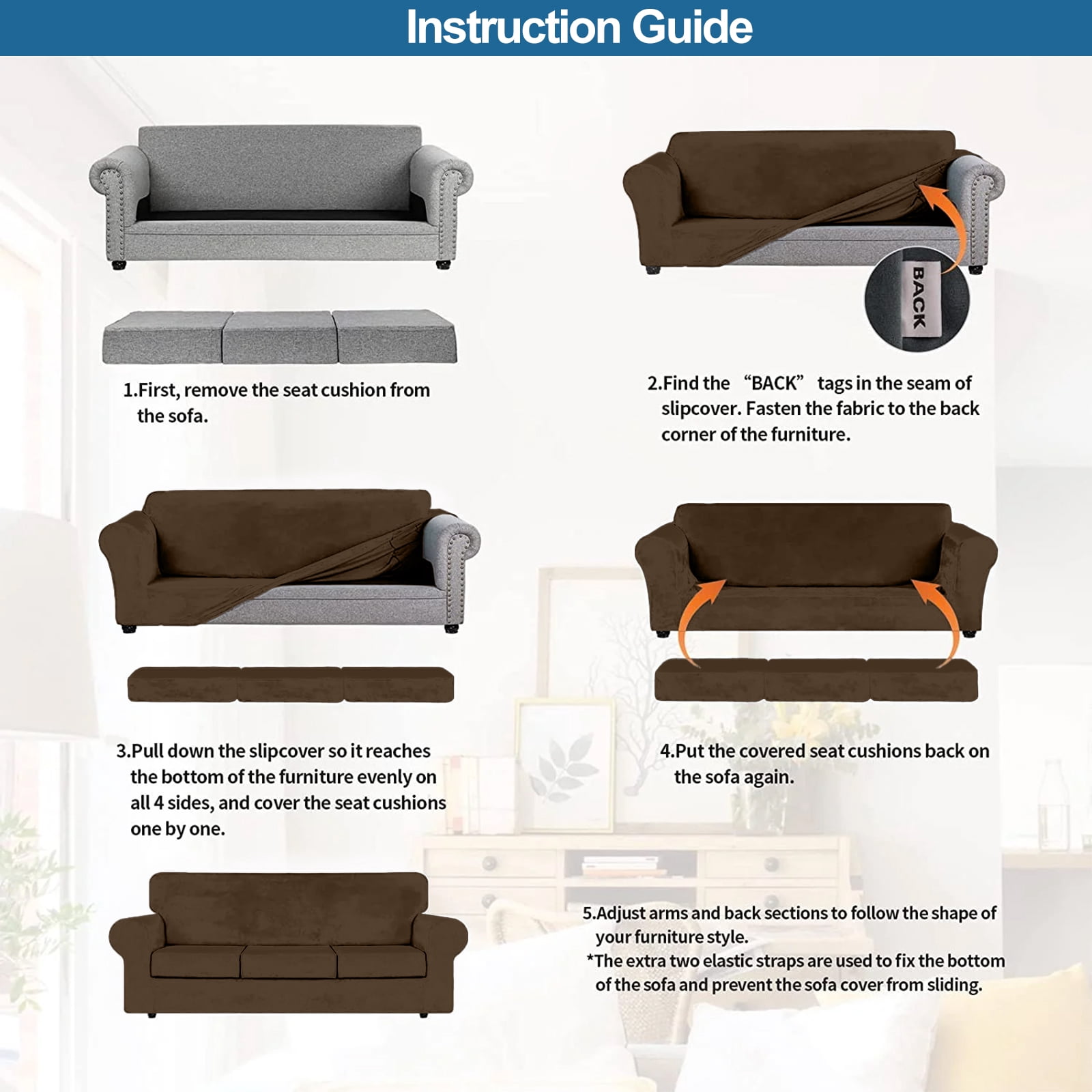 Sanmadrola Sofa Cover Slipcover Couch Cover Set for 3 Seat Sofa Super Stretch Universal Slip Cover Furniture Protector 4 Pieces
