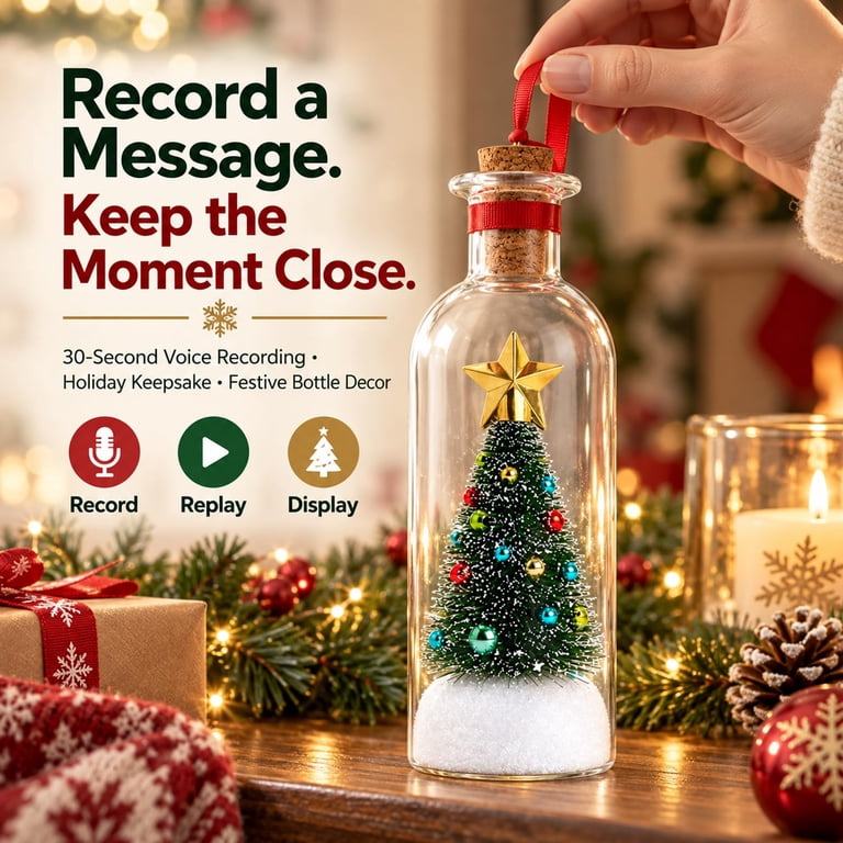 Boice Message Recordable Christmas Tree in a Bottle, Voice Recording Christmas ...