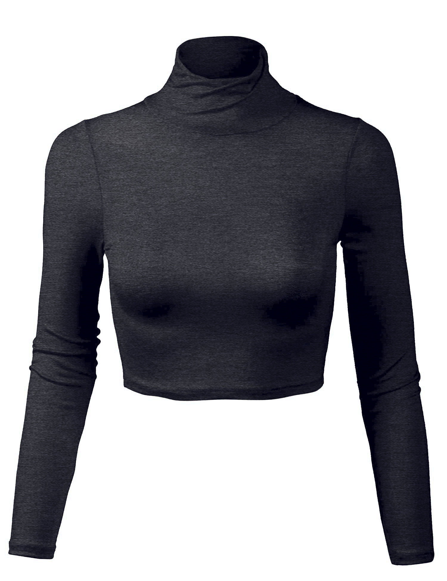 KOGMO Womens Lightweight Fitted Long Sleeve Turtleneck Crop Top with ...