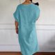 thumbnail image 4 of Vestido de Verano de Manga Corta para las Mujeres Vestido de Sol Sólido con Cuello en V Casual, Vestido de Ventilación de Playa para Imágenes, Uso Diario Y de Fiesta, Poliéster Ligero, 4 of 8