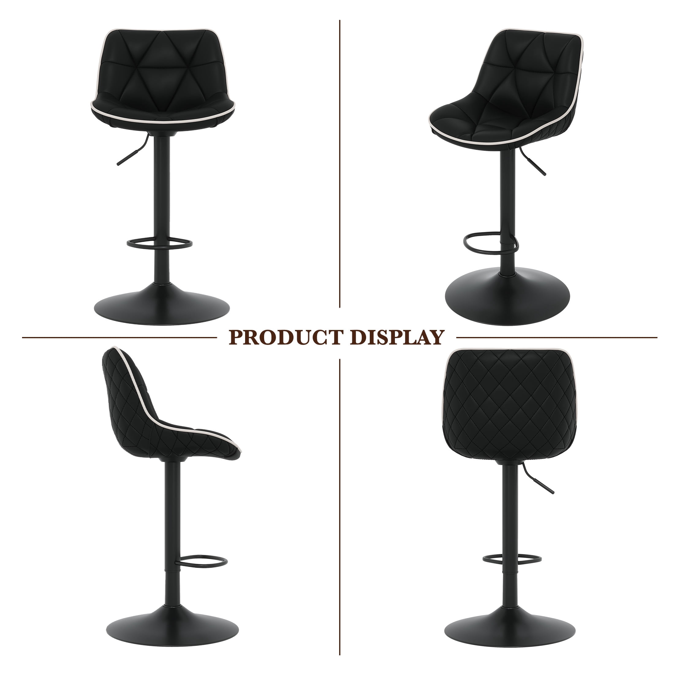 Hawsaiy Bar Stools Set of 4, Adjustable Swivel Counter Height Bar Stools with Back, Upholstered Modern Barstools with Diamond Stitching, Black