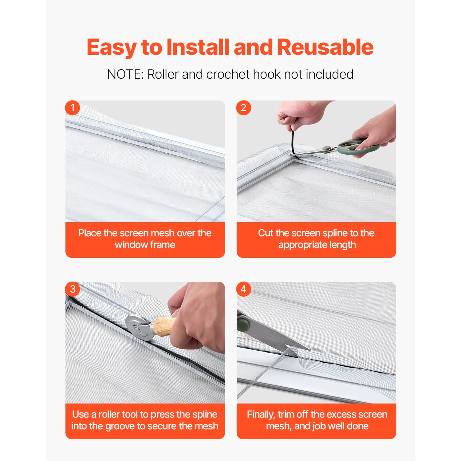 KFFKFF Window Screen Fastener, 100 ft x 0.125 in Window Screen Securing Spline, PVC Window and Door Screen Fastener, Hollow Toothed Screen Grip Spline, for Window Door Screen Maintenance and Renewal