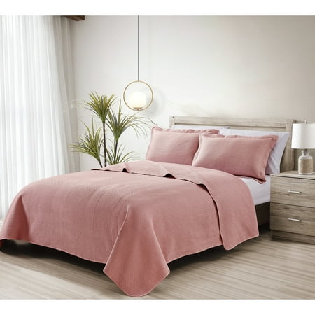 Melange Home West Valley Stonewashed Micro Trapunto Embroidered Quilt Set Pink - Full - Queen