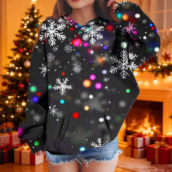 BaoFuBaoMei Hoodie for Boys Girls Pullover Christmas Snowflake Long Cuffed Sleeve Sweatshirt Tops with Pockets Loose Hooded Fall Clothing for Christmas Dinner Vacation Holiday
