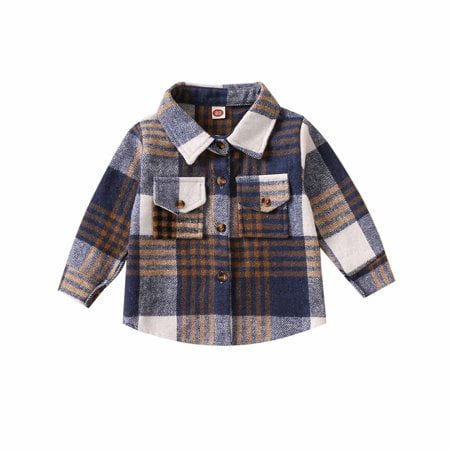 

HESHENG Little Kids Toddler Boy Girl Flannel Shirt Jacket Plaid Long Sleeve Lapel Button Down Fall Winter Warm Coat Outwear Clothes