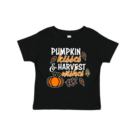 Inktastic Pumpkin Kisses & Harvest Wishes with Pumpkin and Fall Leaves Boys or Girls Toddler T-Shirt