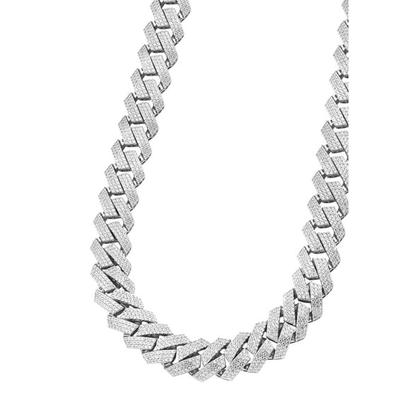 Silver Chain - Hollow White Gold Iced Out Prong Cuban Link