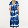 thumbnail image 4 of Penkiiy Women's Summer Casual Short Sleeve Crewneck Dress Casual Flowy Tiered Maxi Beach Dress With Pockets Tie-dyed Print Dress L Blue, 4 of 7