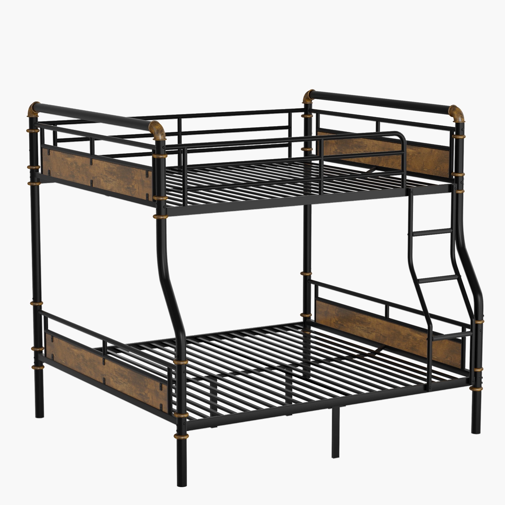 Full XL over Queen Bunk Bed,Heavy Duty Metal Bed Frame with Safety Guard Rails for Kids Teens, Black