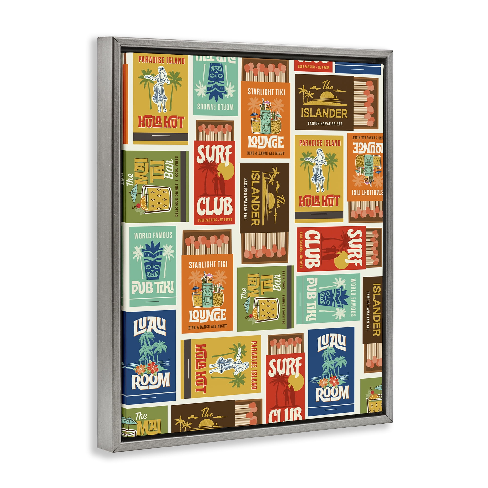 Stupell Industries Vintage Tropical Match Boxes Gray Framed Floater Canvas Wall Art, design by Emily Dumas