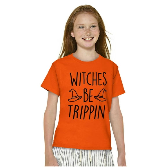 Halloween Witches Be Trippin Pun Girls Kids T Shirt Tees Teen Brisco Brands L