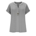 thumbnail image 4 of ZunFeo Womens Gray Henley Top Short Sleeve, Eyelet V-Neck Tunic Blouse Loose Fit Casual, Soft Knit Shirt for Everyday & Work,Size XL, 4 of 9