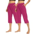 thumbnail image 3 of RongHuan 2PC Capris Pants for Women Summer Casual Workout Pants Straight Leg Yoga Pants Solid Color Capri Pants, 3 of 10