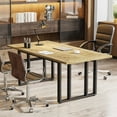 thumbnail image 3 of Tribesigns 55 inch Conference Table, Computer Desk Writing Desk Workstation with Metal Frame & Solid Wood Veneer for Home Office Meeting Room,Maple & Black, 3 of 5