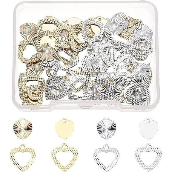 80pcs 4 style Brass Charms Long-Lasting Plated Heart Mixed color 10~13x8.5~12x0.2~0.5mm Hole: 1.2~1.5mm 20pcs/style