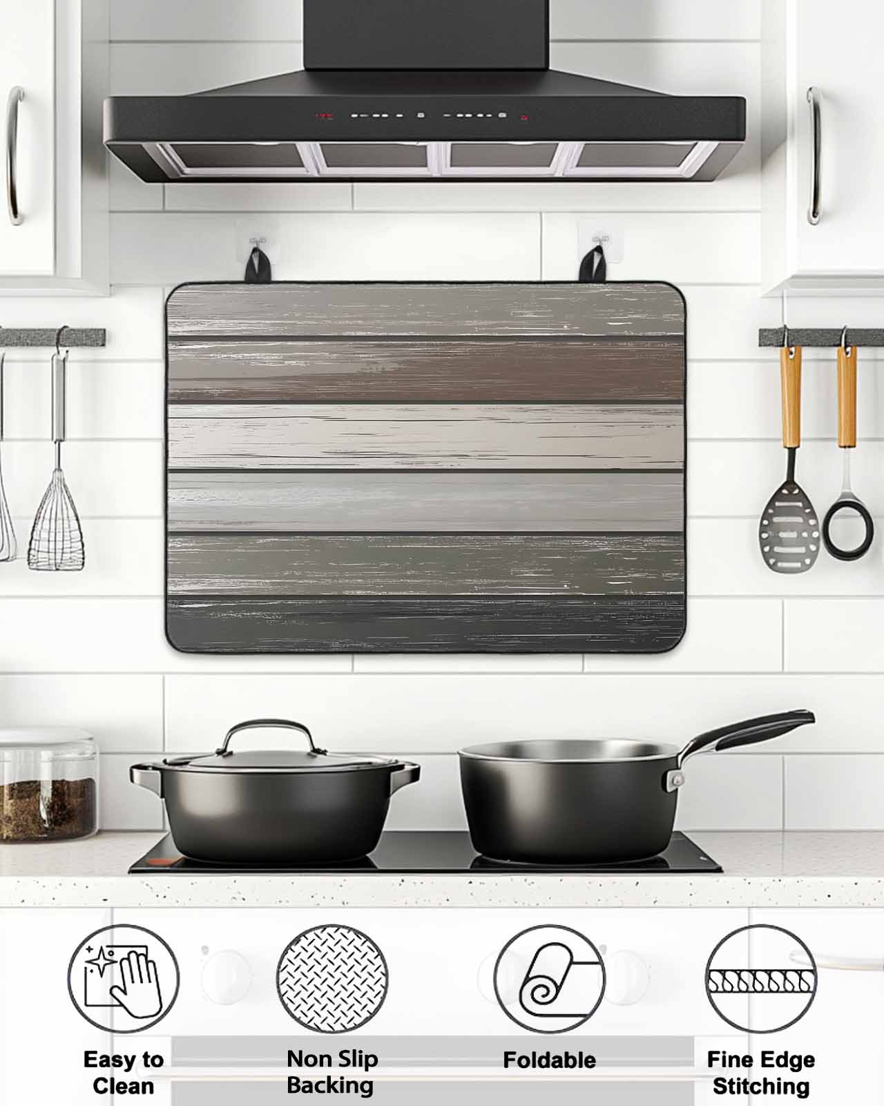 American Pastoral Stove Top Covers for Electric Stove, 36'x21'' Vintage Green Wood Grain Worn Glass Ceramic Stove Cover Foldable Rubber Mat Heat Resistant Cooktop Protector for Kitchen