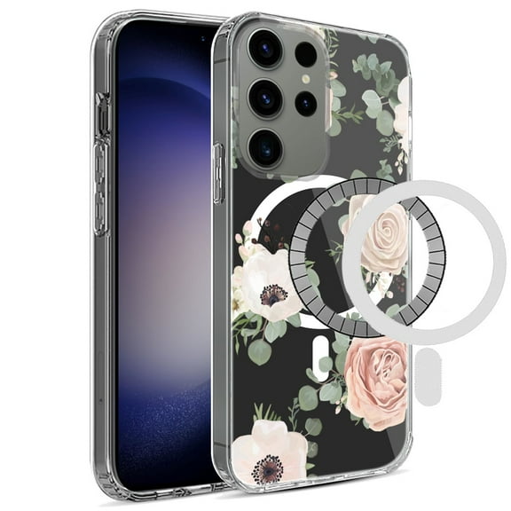 For Samsung Galaxy S24  /S24 Plus Hybrid Flower Design Stylish Fashion Thick Hard MagSafe Compatible Shockproof Cover ,Xpm Phone Case [ White Roses ]