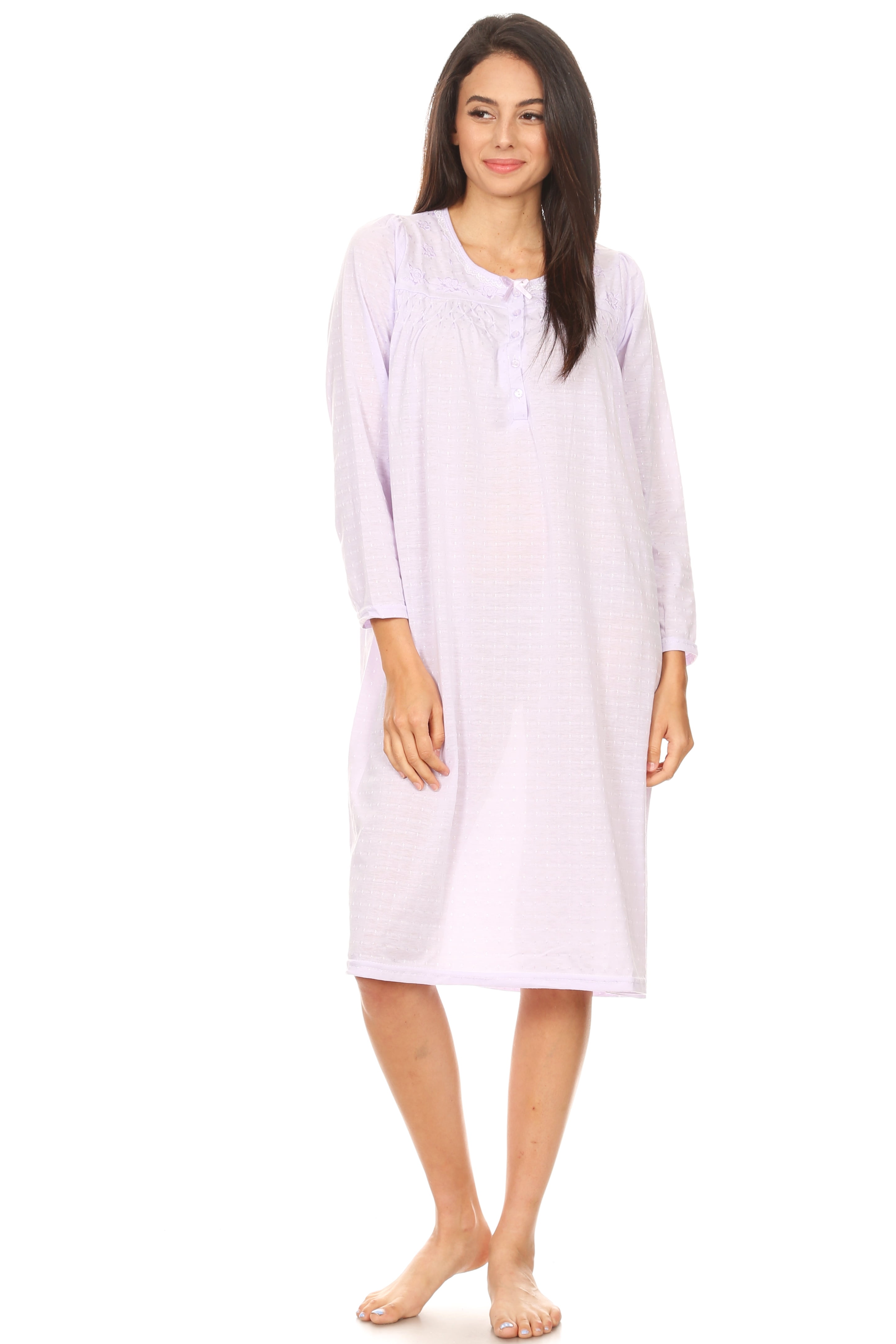 652 Womens Nightgown Sleepwear Pajamas Woman Long Sleeve Sleep Dress