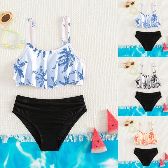Shadoumai Girls Tankini Swimsuits Size 10 Rash Guard Bikini Set Adjustable Strap Tankini Two Pieces Girl Bathing Suit Color Block Swimwear Set Girl
