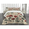 thumbnail image 3 of Ambesonne Rustic Quilted Bedspread Set 3 Pcs, Floral Woodland Mushrooms, Queen Size, Champagne Dark Coral, 3 of 5
