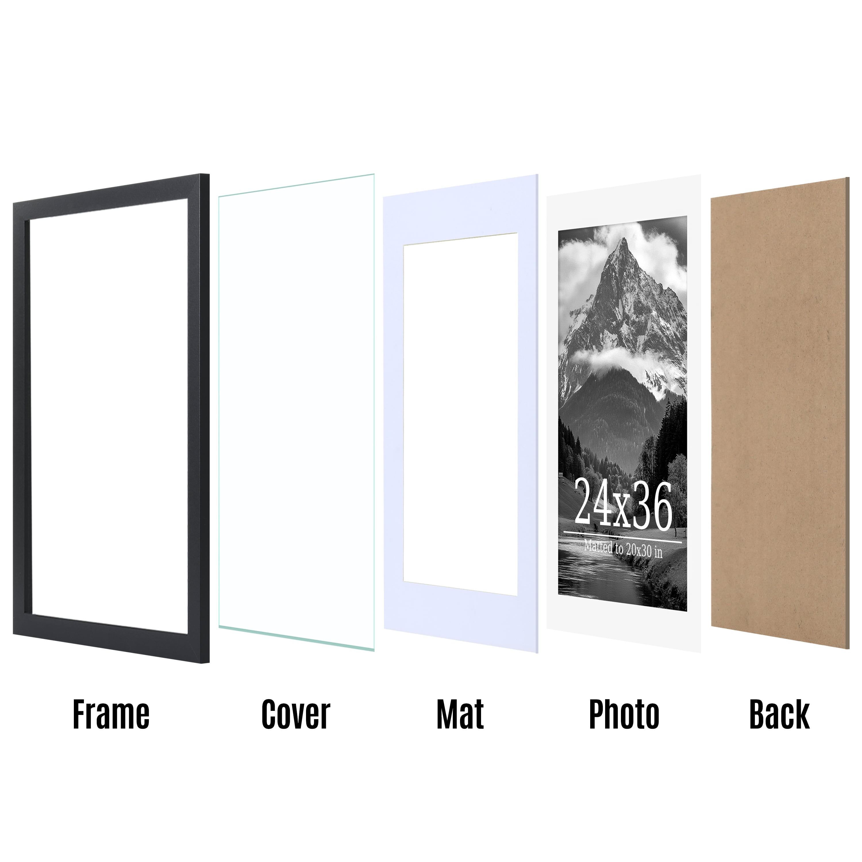 Postrame 24x36 Picture Frame 2 Pack, Black Poster Frame Display Pictures 20x30 with Mat or 24 x 36 Without Mat
