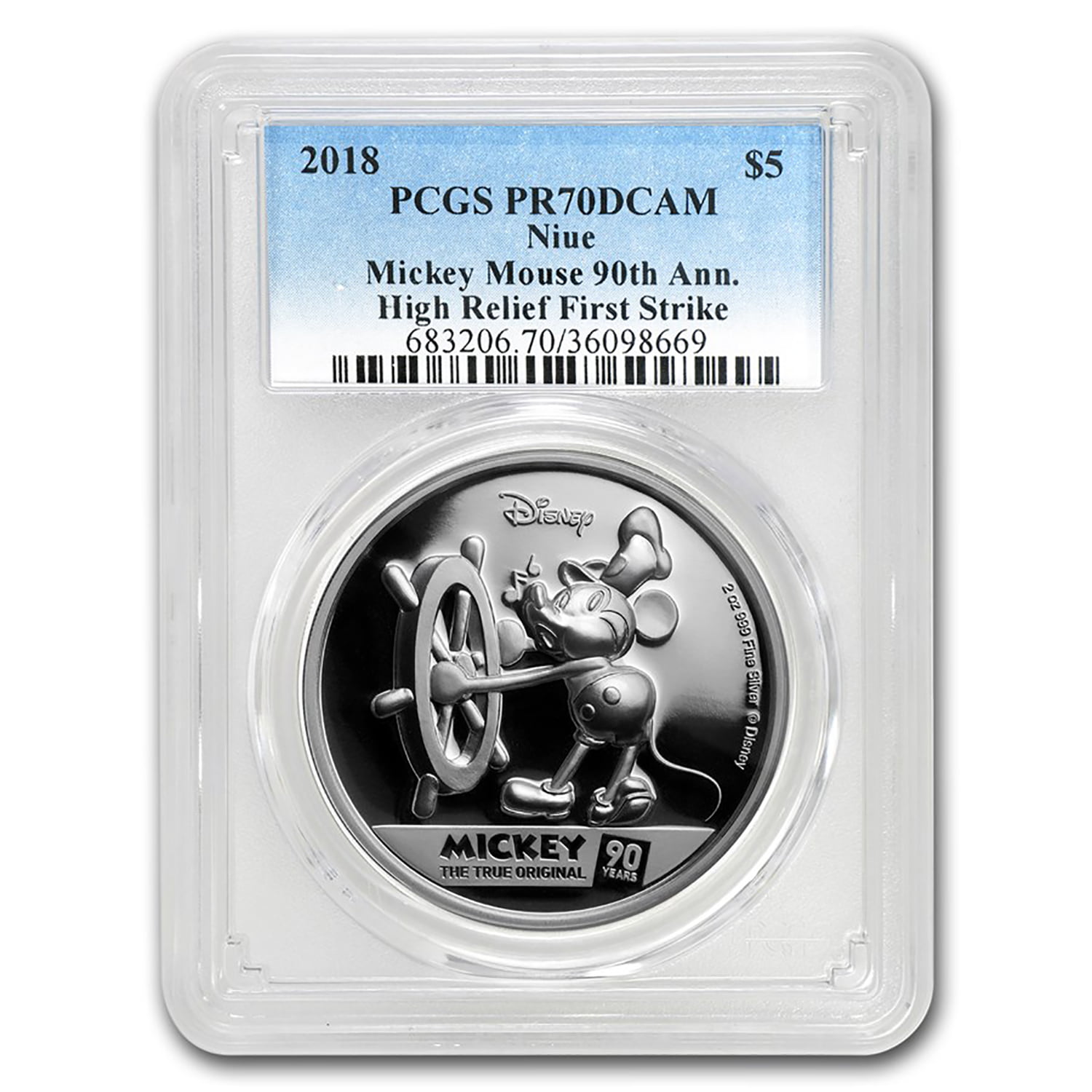 2018 Niue Mickey Mouse 90th UHR 2 oz Silver $5 NGC PF69 UC FR Blk Core SKU54550 