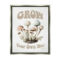 Stupell Industries Groovy Mushrooms Grow Phrase Botanical & Floral Painting Gray Floater Framed Art Print Wall Art, 17 x 21