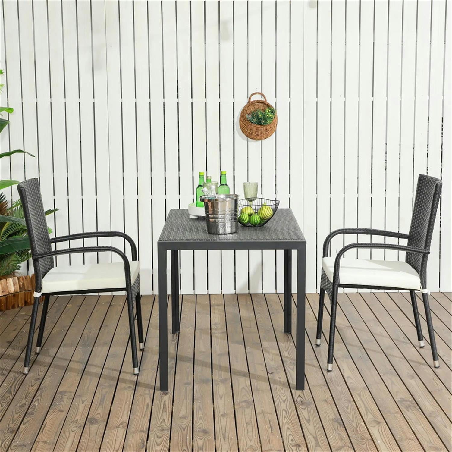 Demi Bonn Outdoor Dining Chairs Set of 2 with Armrests & Backrest, Stackable PE Rattan Patio Dining Room Chairs with Cushion for Garden, Backyard, Lawn, Black