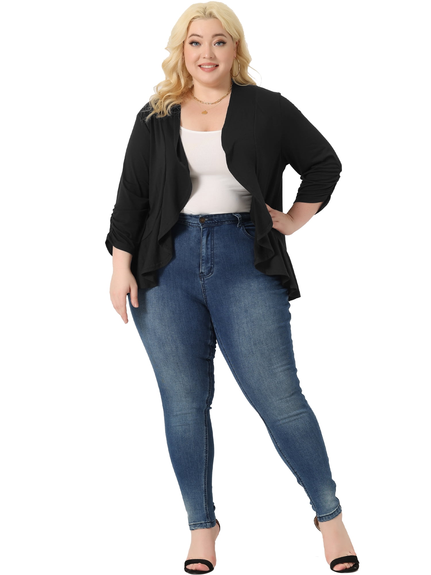 DARING DIVA Women's Plus Soft 3/4 Sleeve Cropped Shrug Bolero Cardigan 1X Black