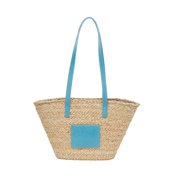 Cavalli Class CERVINIA Natural/Light Blue Medium Straw Beach Tote Bag for Womens