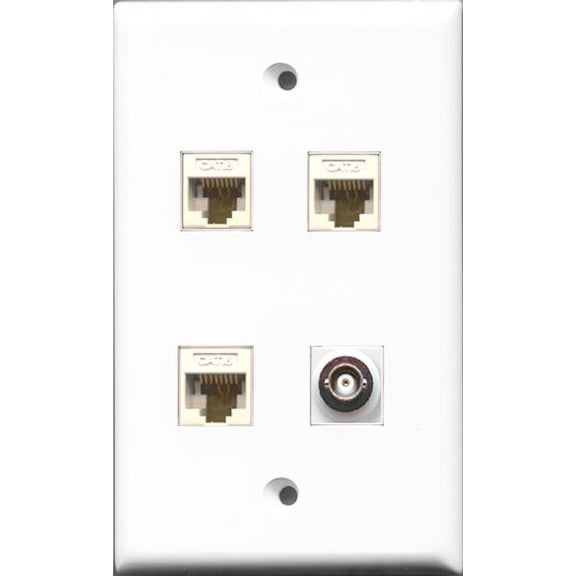 RiteAV 1 Port BNC 3 Port Cat6 Ethernet White Wall Plate