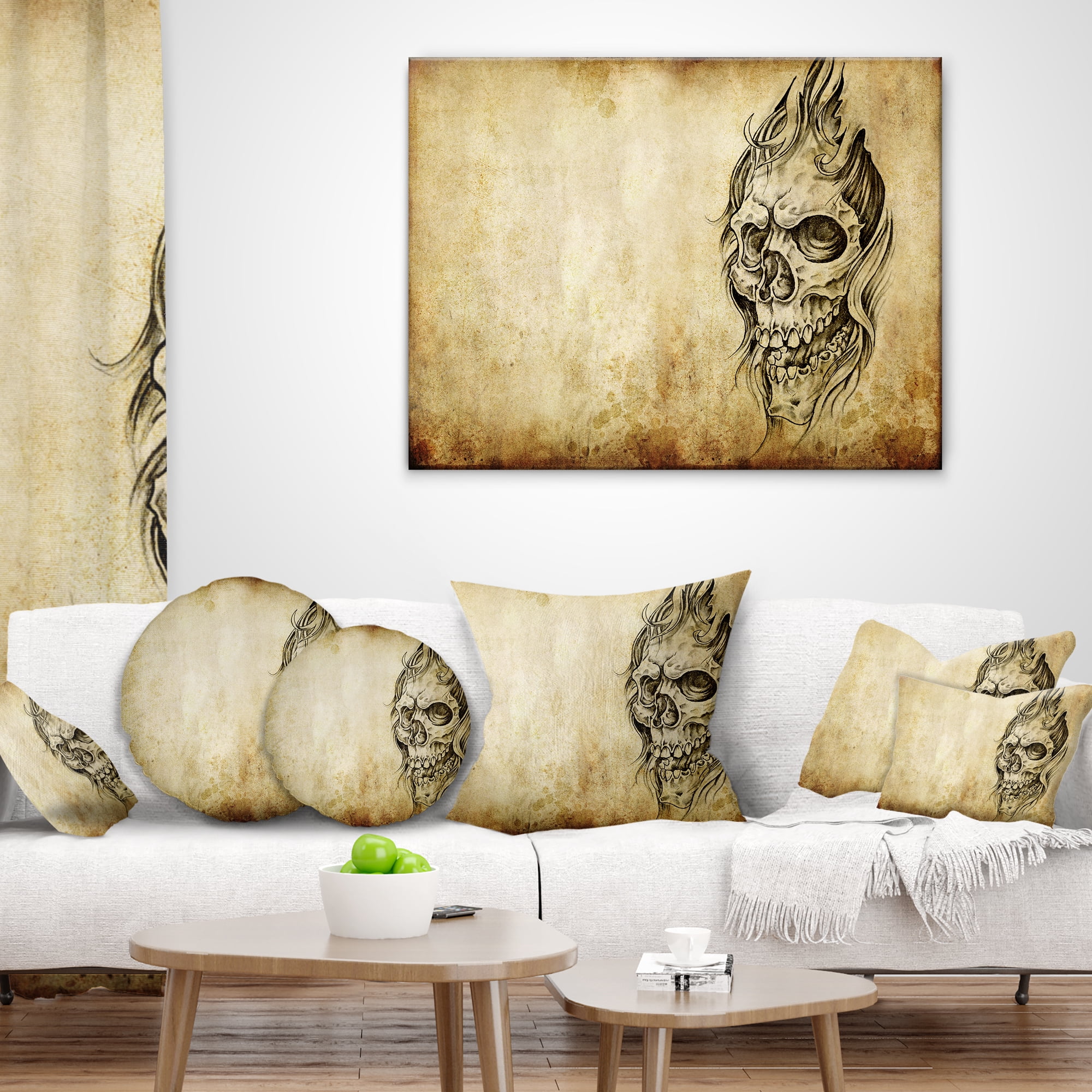 Designart Death Tattoo Art - Abstract Portrait Throw Pillow - 12x20