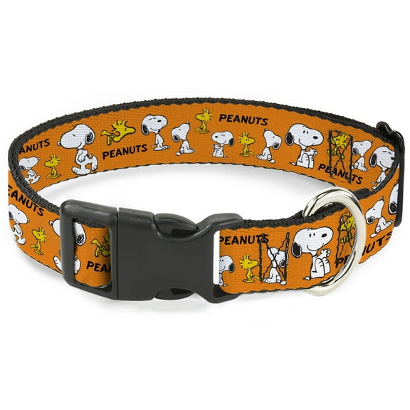 Peanuts Worldwide LLC Pet Collar, Dog Collar Plastic Buckle, Peanuts Snoopy And Woodstock Poses Collage Orange, 7 to 8.5 Inches 0.5 Inch Wide