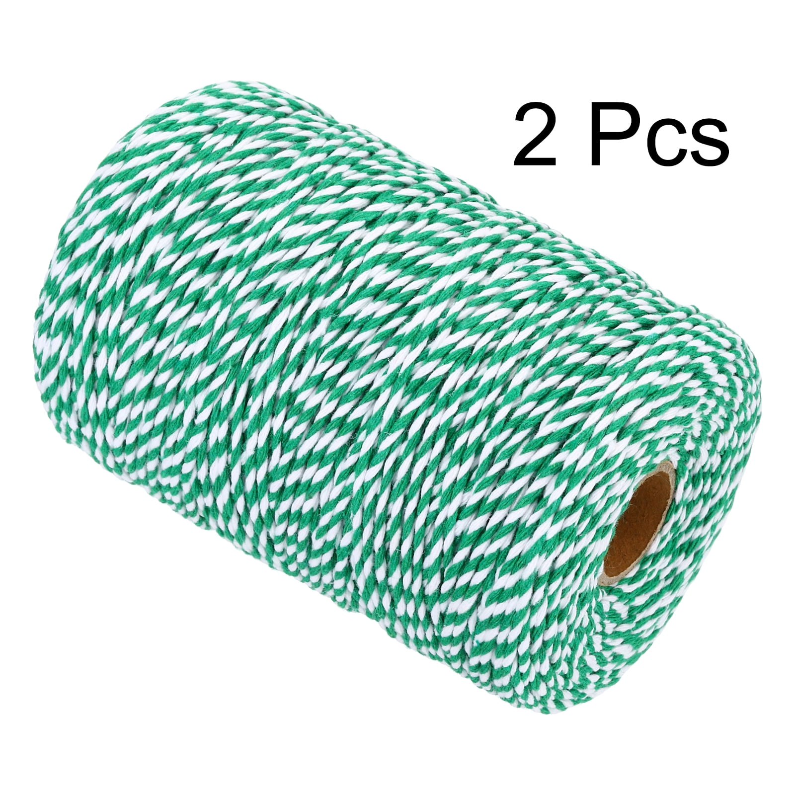 Uxcell 2pcs Cotton Rope Twisted Braided Rope Cord, Green White200m/219 Yard 2mm Dia for Wall Hanging, Plant Hanger