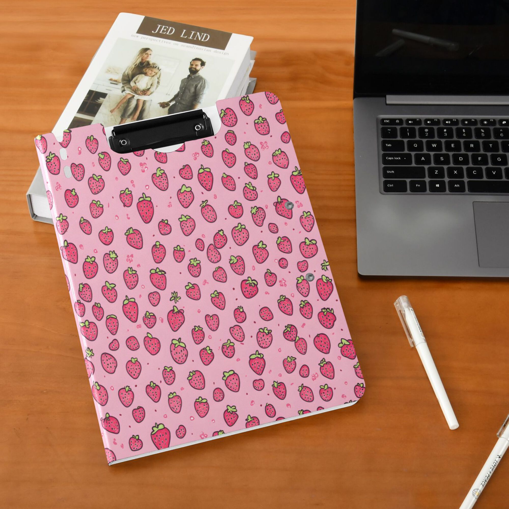 FORMRS A4 Clipboard Folder with Pen Holder Horizontal Foldable School Office Binder, Strawberry Bliss