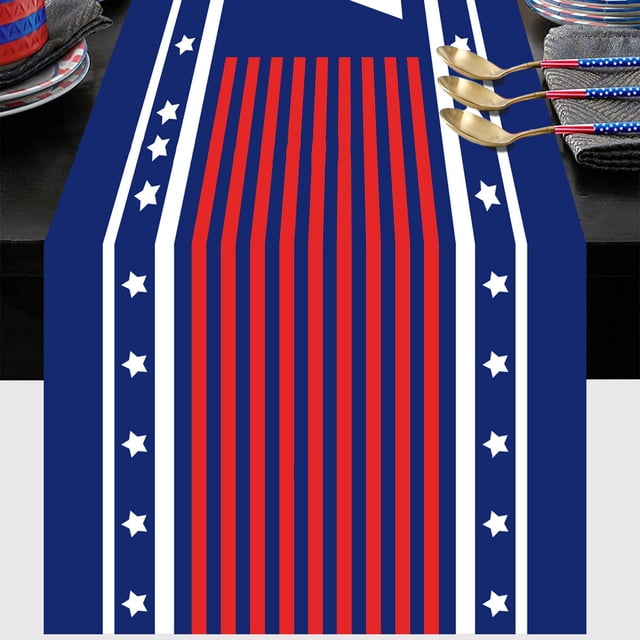 WHEANG Decorative Table Banner 4 Style Independence Day Table Flag Patriotic Stripes Wired Edge Ribbon Printing Customized Satin Flag Ribbon For Holiday Craft Decoration