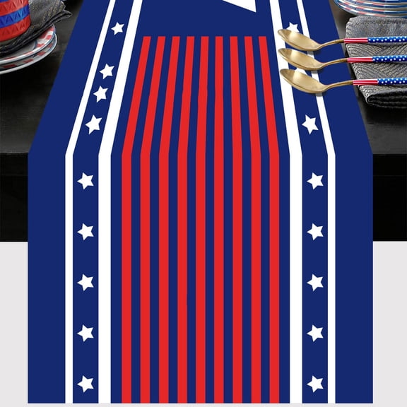 IUAMXWU 4 Independence Day Table Flag Patriotic Stripes Wired Edge Ribbon Printing Customized Satin Flag Ribbon for Holiday Craft Decoration, 4th of July Memorial Day Veterans Day Home Party Decor