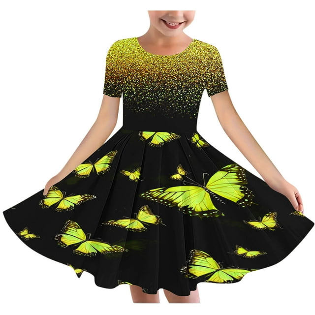 QIPOPIQ Robe d'Été pour Fille Art Van Gogh Impression 3D Col Rond Manches Courtes T-Shirt Robe Évasée Liquidation