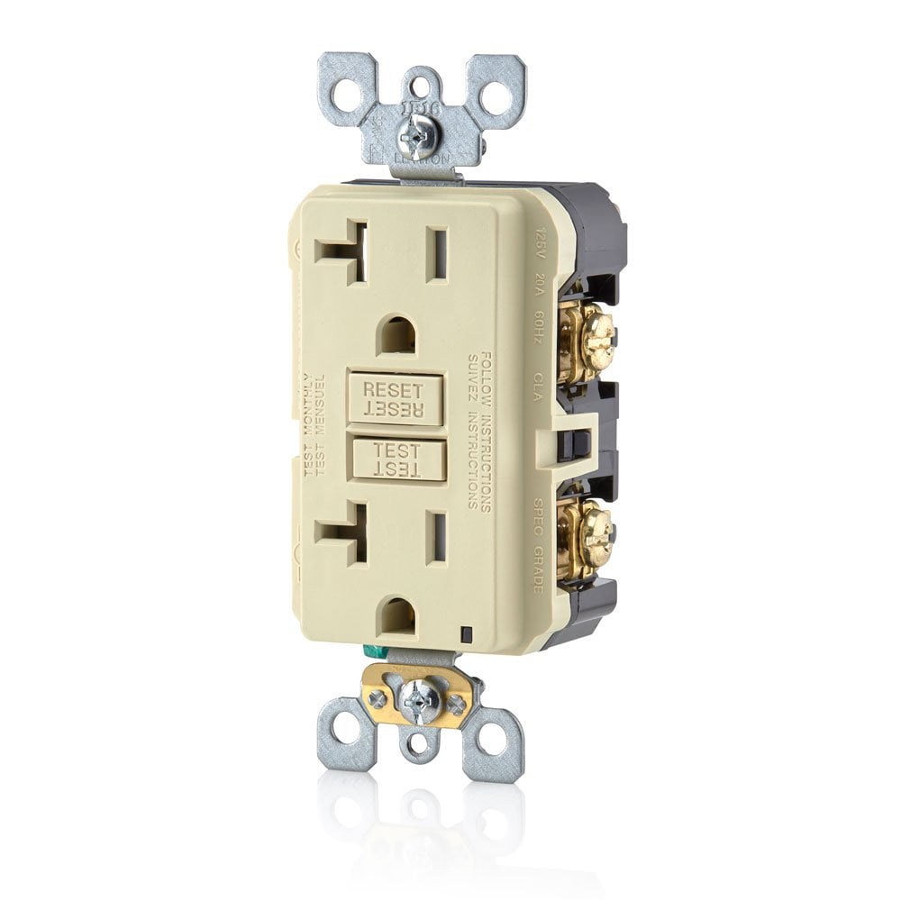 Leviton Smartlockpro 2-Pole Tamper-Resistant Duplex Gfci Receptacle With Led, Ivory, Nema 5-20R, 125 Volts, 20 Amps