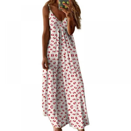 

Pretty Comy Women s Tie-Dye Gradient V Neck Sleeveless Sling Strappy Summer Beach Swing Dress