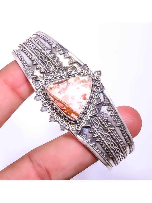 Rosetta Jasper Gemstone 925 Silver Plated Handmade Cuff Adst. T50 A370, Valentine's Day Gift, Birthday Gift, Beautiful Jewelry For Woman & Girls
