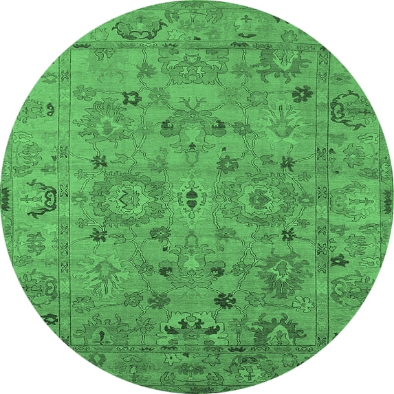 Ahgly Company Machine Washable Indoor Round Oriental Emerald Green Industrial Area Rugs, 8' Round