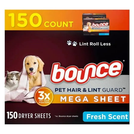 Bounce Pet Hair and Lint Guard Mega Fresh Scent Dryer Sheets (150-Count)
