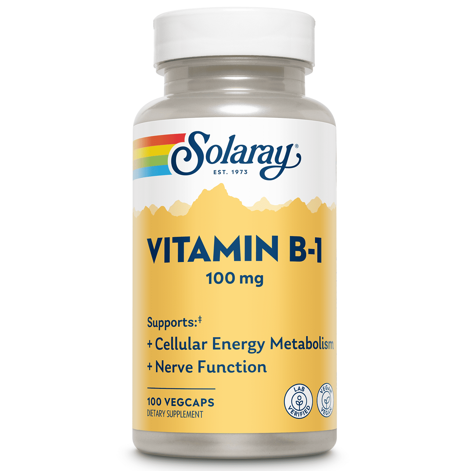 Solaray Vitamin B-1 100 mg | Healthy Energy Metabolism, Skin, Brain, Heart & Nervous System Support | 100 VegCaps
