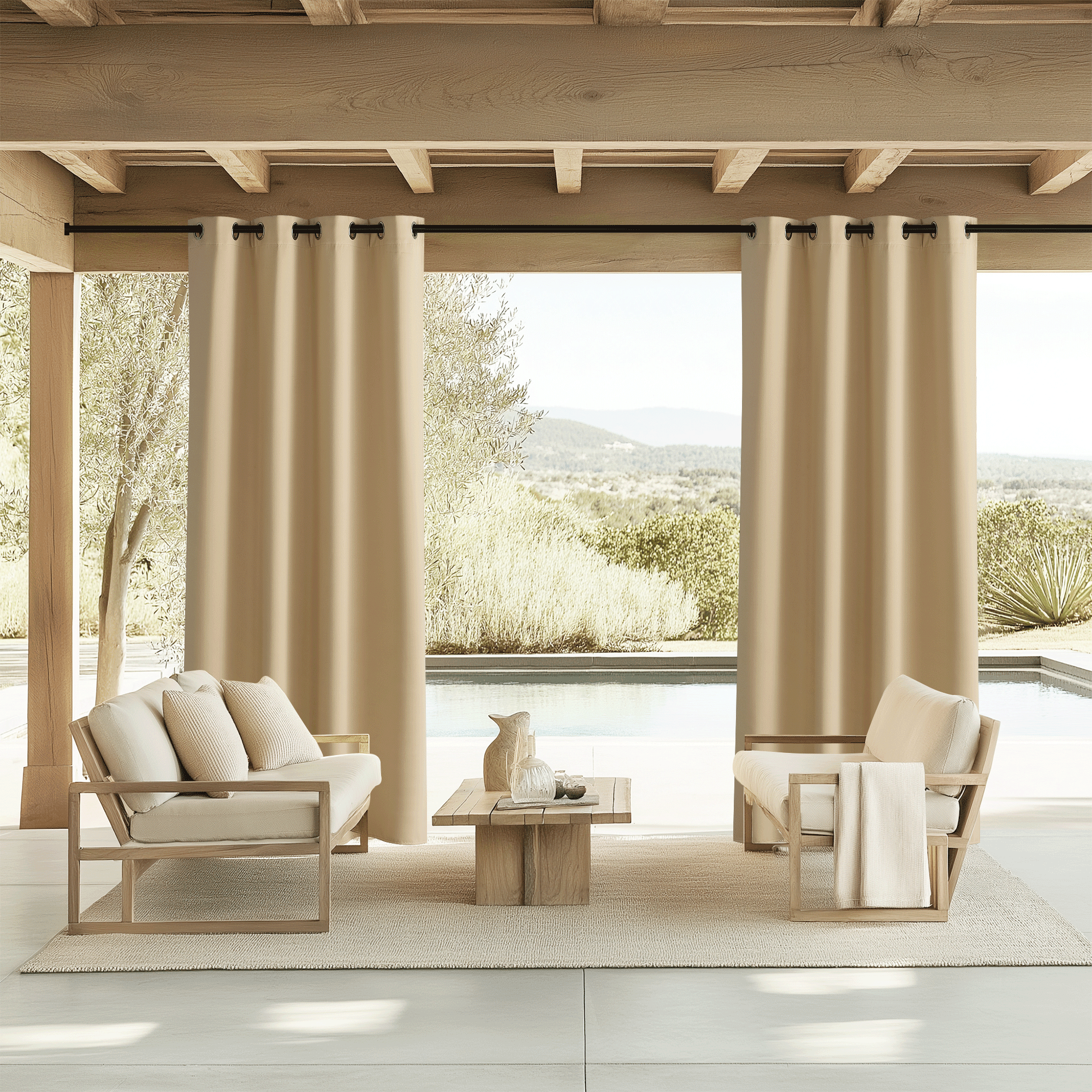 NICETOWN Outdoor Curtains 2 Panel Waterproof Sunlight Block Windproof Privacy Outside Deck for Patio Porch Balcony Pergola Shower Enclosure, W 52 x L 108, Biscotti Beige