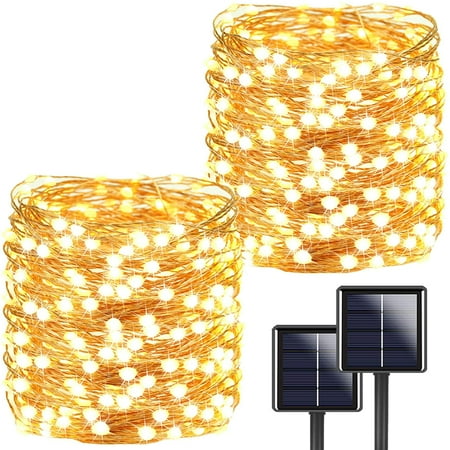 Morttic 2 Pack Each 72FT 200 LED Solar String Lights Outdoor, Super Bright Solar Outdoor Lights, 8 Modes Solar Fairy Lights for Garden Christmas Tree Patio Party (Warm White)