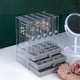 thumbnail image 1 of Organizador de joyas colgante, expositor transparente con cajones para pendientes, anillos y collares, 5 cajones verticales y 3 horizontales grises., 1 of 1